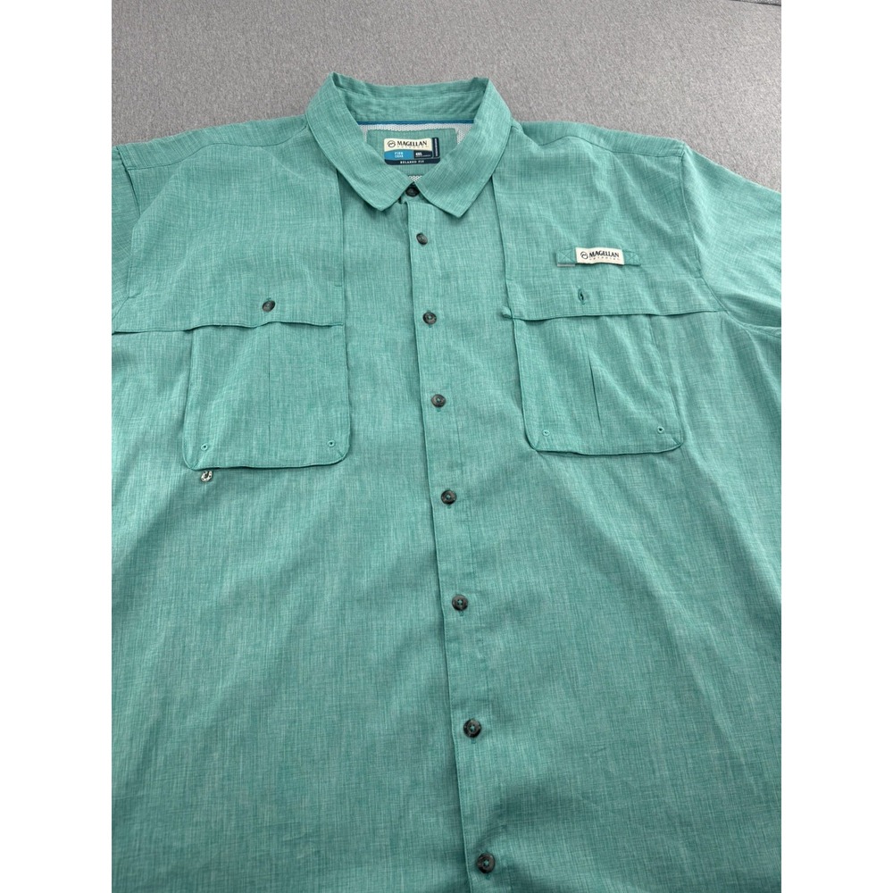 Magellan Button Up Shirt Mens 4XL Blue Teal Short Sleeve Relaxed Fit Fishing